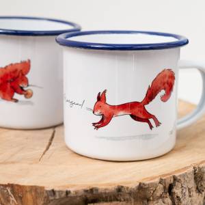 Emaille-Tasse Eichhörnchen, Geschenk Tasse mit Eichhörnchen, Kindertasse zum Geburtstag, Personalisierbar Bild 3