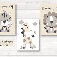 Kinderzimmerbilder, 3er Set Safari Tiere, Giraffe Tiger Löwe, A4, Hintergrundfarbe beige oder weiß Bild 2