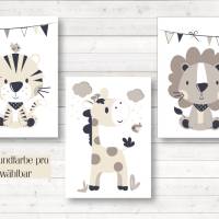Kinderzimmerbilder, 3er Set Safari Tiere, Giraffe Tiger Löwe, A4, Hintergrundfarbe beige oder weiß Bild 4