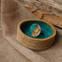 Kleine Schale aus Keramik in Naturtönen und Türkis Bild 1