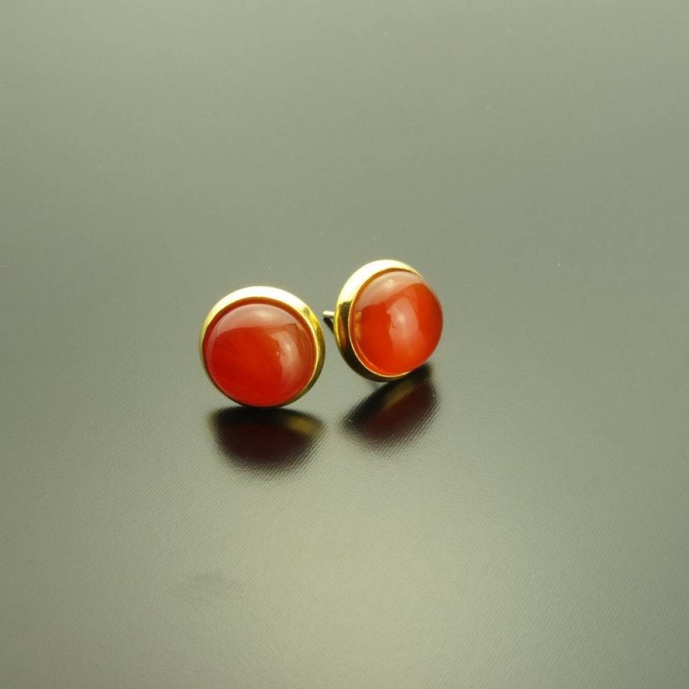 Ohrstecker roter Achat Edelstein golden Ohrringe