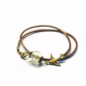 Armreifen nach Wahl echte Pusteblume Glas Armband Leder bronze silber golden Bild 1