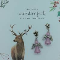 Engelhafte Ohrstecker mit Polarisperlen in Rosa, Schutzengel mit Weihnachtskarte Bild 2