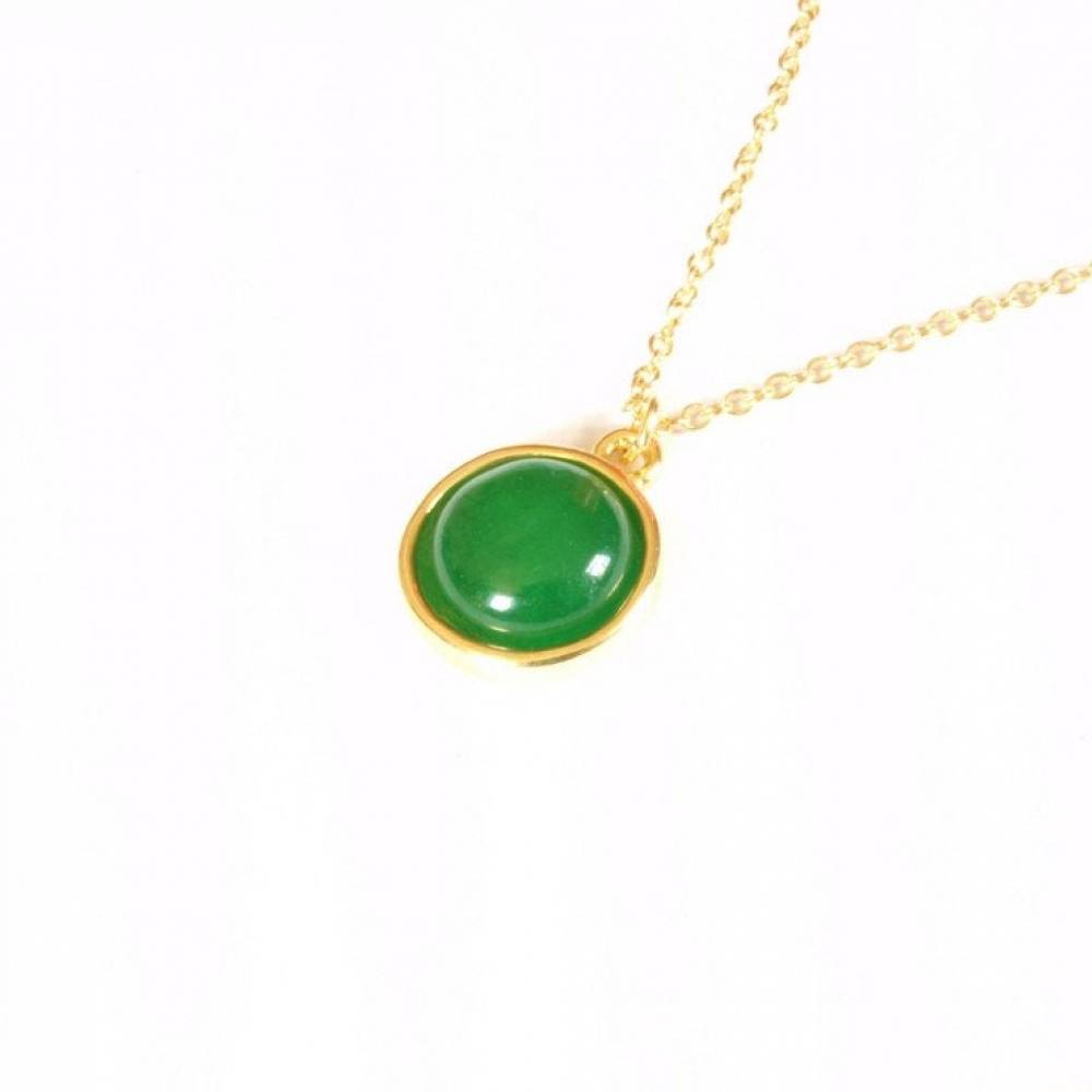 Kette grüne Jade Edelstein Cabochon Anhänger gold