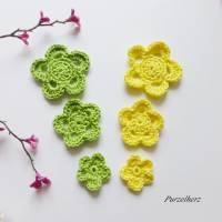 6-teiliges Häkelset - Häkelblumen,Aufnäher,3D Blumen,Tischdeko,Geschenk,Ostern,gelb,grün Bild 1