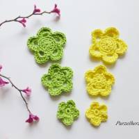 6-teiliges Häkelset - Häkelblumen,Aufnäher,3D Blumen,Tischdeko,Geschenk,Ostern,gelb,grün Bild 2