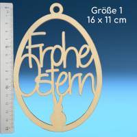 Oster-Holzanhänger Laser-Cut mit dem Schriftzug "Frohe Ostern", in verschiedenen Größen erhältlich Bild 2