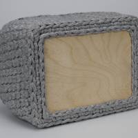 Utensilo für Wickeltisch hellgrau Häkelkorb rechteckig mit Holzboden aus nachhaltigem Textilgarn Aufbewahrungskorb Bild 3