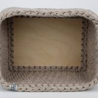 Utensilo für Wickeltisch hellgrau Häkelkorb rechteckig mit Holzboden aus nachhaltigem Textilgarn Aufbewahrungskorb Bild 6