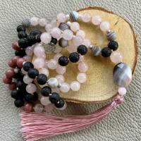 Edelstein -MALA -Kette „Harmonie“ aus Rosenquarz,Rhodochrosit, Botswanaachat und Lava, 108 Perlen Bild 1