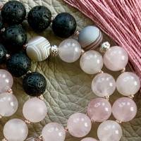 Edelstein -MALA -Kette „Harmonie“ aus Rosenquarz,Rhodochrosit, Botswanaachat und Lava, 108 Perlen Bild 5