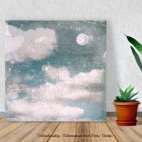 NACHTHIMMEL Mond Wolken Leinwandbild Kunstdruck Holzdruck Wanddeko Landhausstil Shabby Chic Vintage Style online kaufen Bild 3