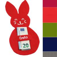 Personalisierter Filzhase rund mit Einstecklasche in verschiedenen Farben Geldgeschenkverpackung zu Ostern mit Name Bild 1