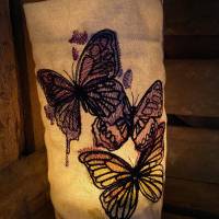 Lichtbeutel, bestickt mit Schmetterlingen, Licht, Glas, Windlicht, Kerze, gemütlich ! Bild 1