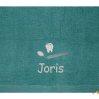Besticktes personalisiertes Handtuch Frotteetuch mit Stickmotiv Zähne Zahnspiegel und Wunschnamen Geschenkideen Bild 1