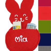 Personalisierter Filzhase rund mit Tasche in verschiedenen Farben - Geldgeschenkverpackung zu Ostern mit Name Bild 1