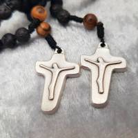 Rosenkranz aus Lavaperlen, modernes Rosenkranzkreuz, silberfarben - keine Halskette Bild 5