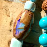 Exklusive Edelstein -MALA -mit einem Boulder- Opal. 108 Kugeln , „OM“ Symbol aus Sterlingsilber Bild 2