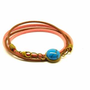 Wickelarmband nach Wahl Leder Cabochon Retro rosa braun Armband Armreifen bunt Muster silbern bronze golden Bild 3