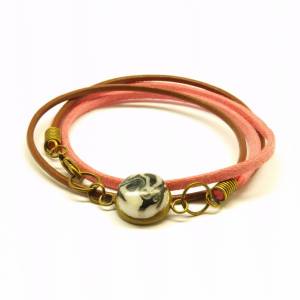 Wickelarmband nach Wahl Leder Cabochon Retro rosa braun Armband Armreifen bunt Muster silbern bronze golden Bild 4