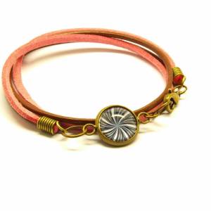 Wickelarmband nach Wahl Leder Cabochon Retro rosa braun Armband Armreifen bunt Muster silbern bronze golden Bild 5