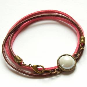 Wickelarmband nach Wahl Leder Cabochon Retro rosa braun Armband Armreifen bunt Muster silbern bronze golden Bild 8