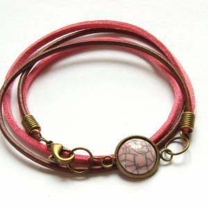 Wickelarmband nach Wahl Leder Cabochon Retro rosa braun Armband Armreifen bunt Muster silbern bronze golden Bild 9