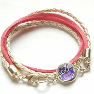 Wickelarmband nach Wahl Leder Cabochon Retro rosa weiß Armband Armreifen bunt Blüten Muster silbern bronze golden Bild 4