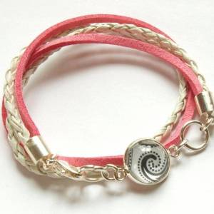 Wickelarmband nach Wahl Leder Cabochon Retro rosa weiß Armband Armreifen bunt Blüten Muster silbern bronze golden Bild 5
