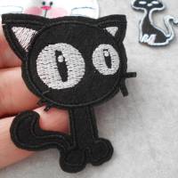 SET Katzen Applikation oder EINZELN schwarz , glitzer , rosa , weiss,  Aufnäher zum Aufbügeln Patch Bild 3