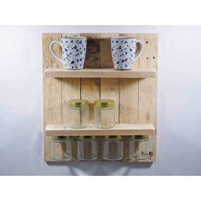 Palettenregal mit 4 Schraubgläsern, Wohndeko, Wandregal aus Palettenholz, Küchenregal, Hygge skandinavisch wohnen