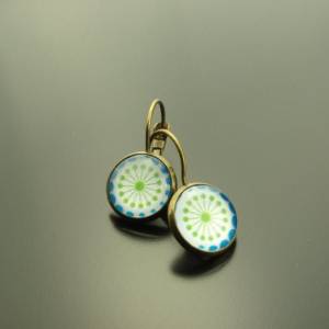 Ohrring Cabochon Glas blau weiß retro Motiv nach Wahl golden silbern bronze Ohrstecker Ohrhänger Bild 2