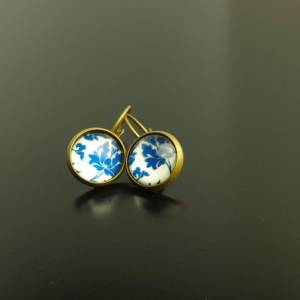 Ohrring Cabochon Glas blau weiß retro Motiv nach Wahl golden silbern bronze Ohrstecker Ohrhänger Bild 6