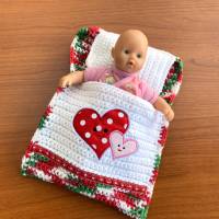 Puppenbettchen - Schlafsack für Puppen ca. 20 cm Herzilein Bild 1