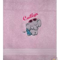 Besticktes personalisiertes Kinderhandtuch Elefant mit Namen Kindertagesstätte Kita Tagesmutter Kindergarten Frotteetuch Bild 1