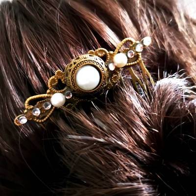 Haarkamm im Vintage-Stil, weiss-bronze