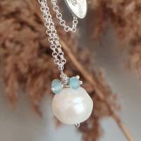 Brautschmuck Silberkette mit Perle und Apatit Bild 8