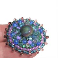 Ring blau türkis lila Pyrit candy colour handgefertigt aus Glasperlen handmade Unikat boho Bild 1