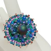 Ring blau türkis lila Pyrit candy colour handgefertigt aus Glasperlen handmade Unikat boho Bild 2
