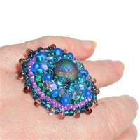 Ring blau türkis lila Pyrit candy colour handgefertigt aus Glasperlen handmade Unikat boho Bild 3
