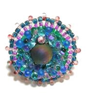 Ring blau türkis lila Pyrit candy colour handgefertigt aus Glasperlen handmade Unikat boho Bild 4