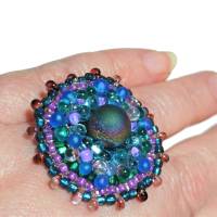 Ring blau türkis lila Pyrit candy colour handgefertigt aus Glasperlen handmade Unikat boho Bild 6