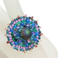 Ring blau türkis lila Pyrit candy colour handgefertigt aus Glasperlen handmade Unikat boho Bild 7
