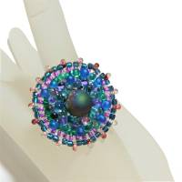 Ring blau türkis lila Pyrit candy colour handgefertigt aus Glasperlen handmade Unikat boho Bild 8