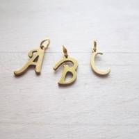 Edelstahl Charms Anhänger Alphabet Initiale A-Z mit Öse Schmuckanhänger vergoldet Buchstabe nach Wunsch Bild 1