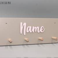 Kindergarderobe mit Namen - Wand Garderobe für Kinder Sandton Buche - personalisiert Wunschname rosa Bild 2