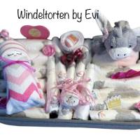 Esel Windeltorte für Mädchen, Eselchen, Windelbaby im Korb, auch mit Name personalisiert Bild 2