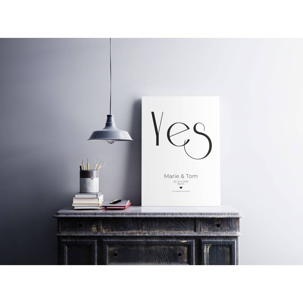 Personalisiertes Poster, Yes, Ja, Hochzeit, Geschenk für Brautpaar Sie Ihn, personalisiert, Hochzeitstag, Geschenk, In Bild 1
