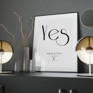 Personalisiertes Poster, Yes, Ja, Hochzeit, Geschenk für Brautpaar Sie Ihn, personalisiert, Hochzeitstag, Geschenk, In Bild 3