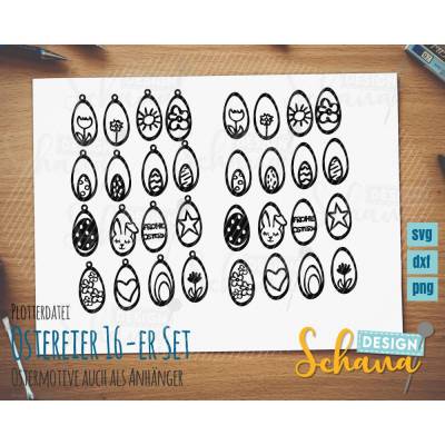Ostereier SVG Deko 16er Set Anhänger